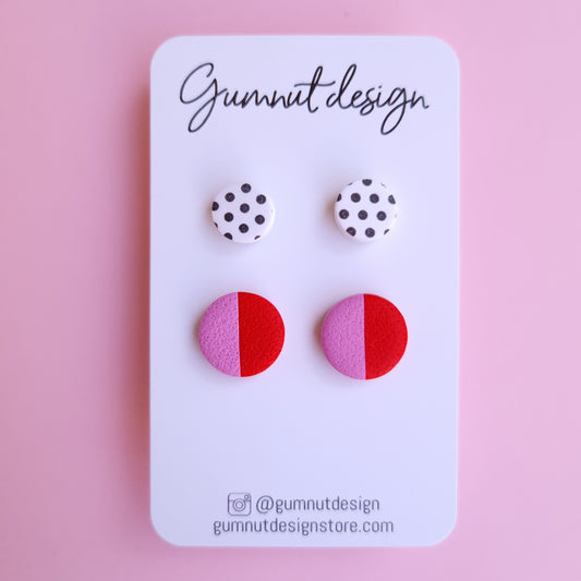 Polka Dot and Red/Pink Studs
