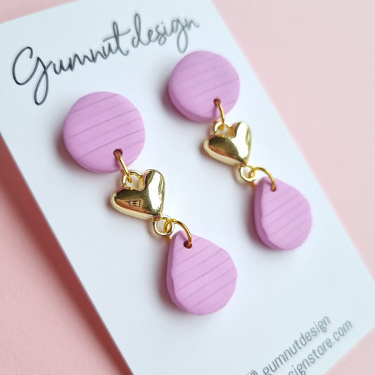 Gold heart dangle in lilac