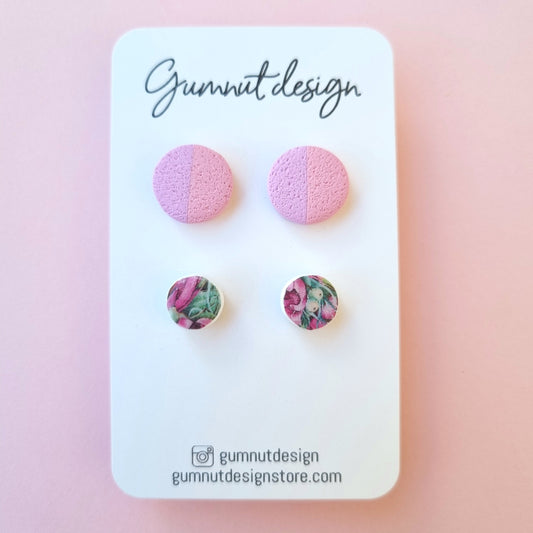Pink/Lilac and Mini Floral Pattern Studs