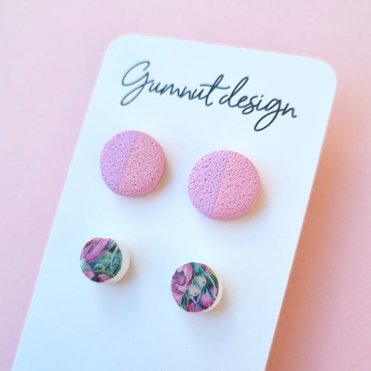 Pink/Lilac and Mini Floral Pattern Studs