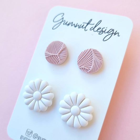 Dusty Pink and White Flower Studs