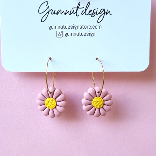 Dusty Pink Daisy Hoops