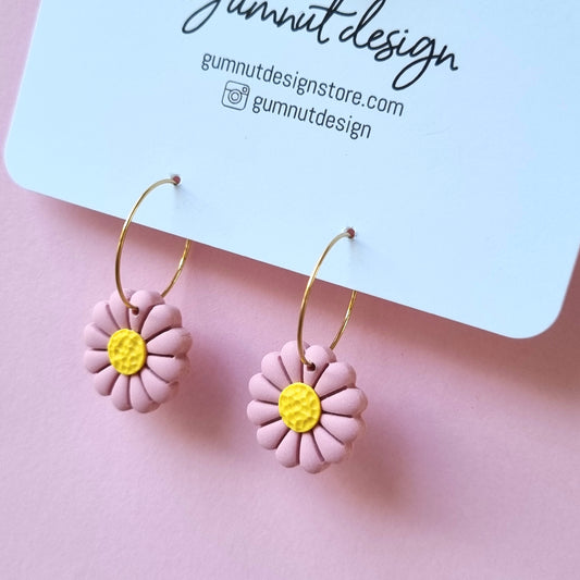 Dusty Pink Daisy Hoops