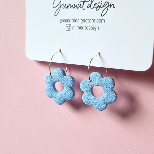 Blue Donut Flower Hoops