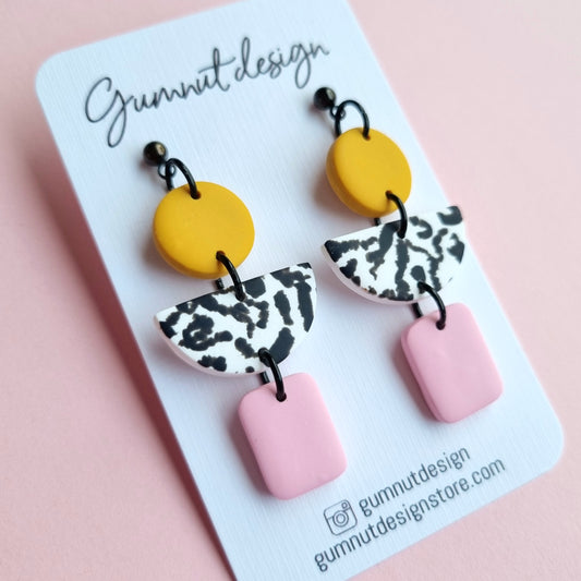 Mustard and Pink Abstract Dangles