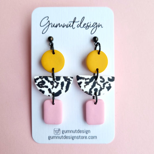 Mustard and Pink Abstract Dangles