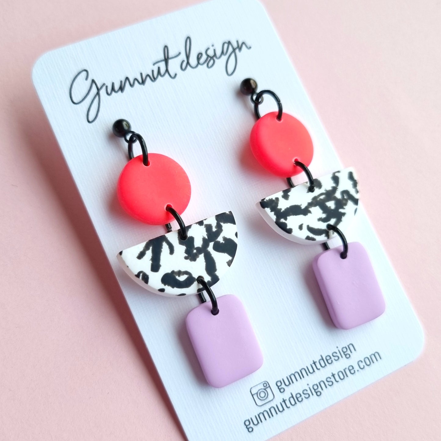 Neon Pink and Lavender Abstract Dangles