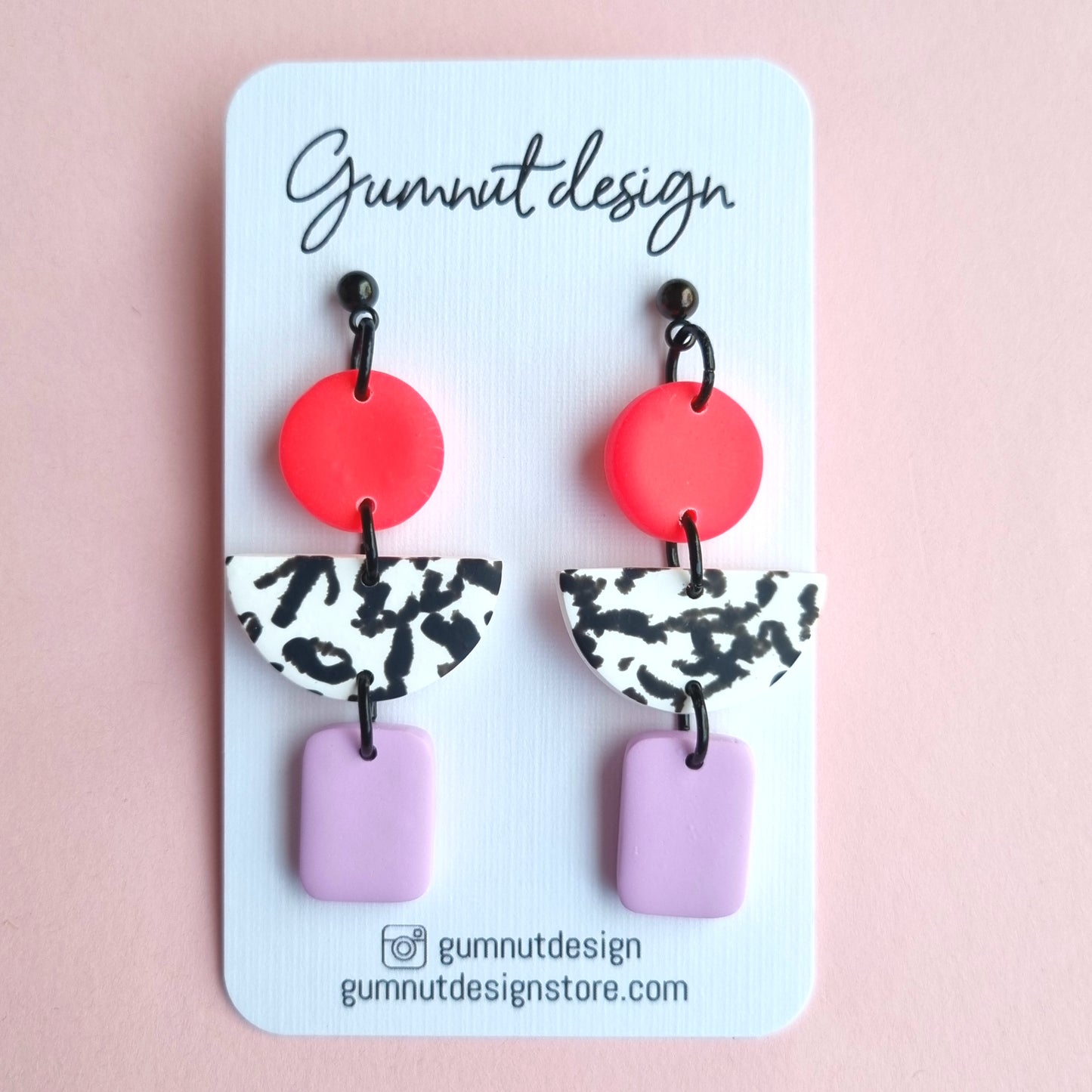 Neon Pink and Lavender Abstract Dangles