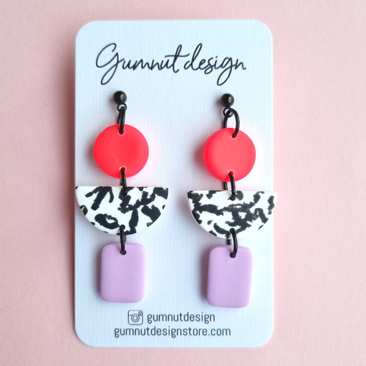 Neon Pink and Lavender Abstract Dangles