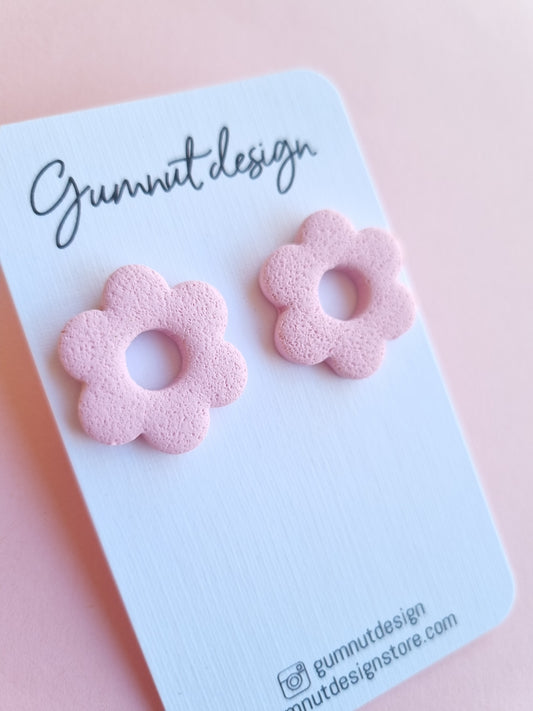 Pink Donut Flower Statement Stud